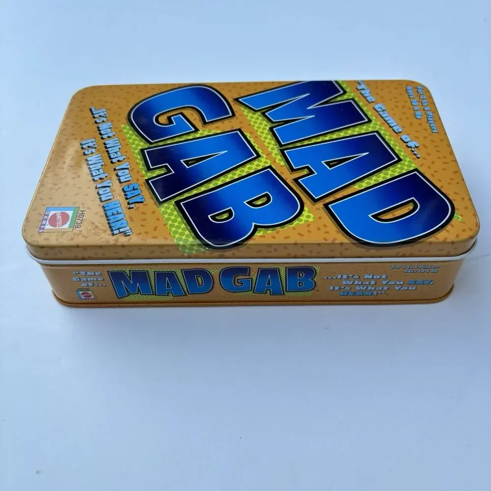Mad Gab Game Tin COMPLETE Mattel 2004 Travel Party Game Words Humor
